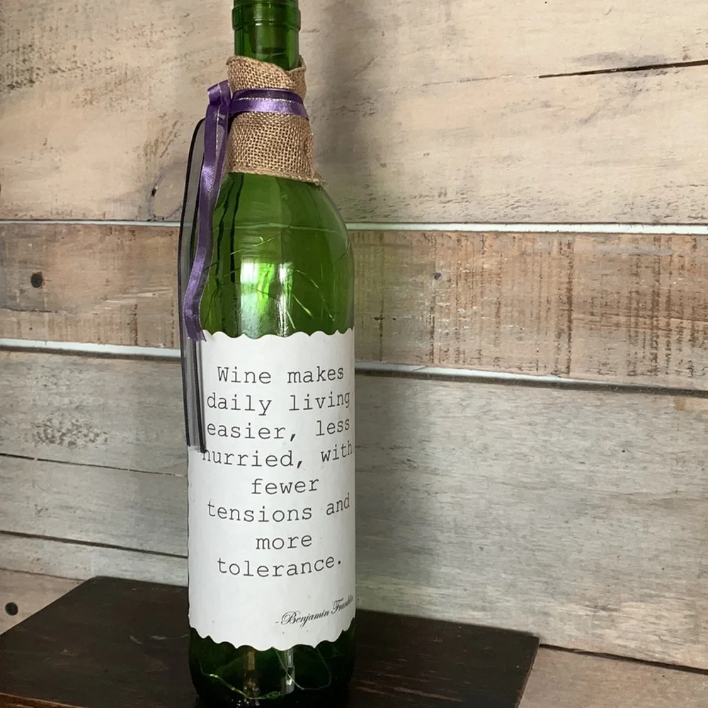Handcrafted - Green Wine Bottle Lantern with Quote